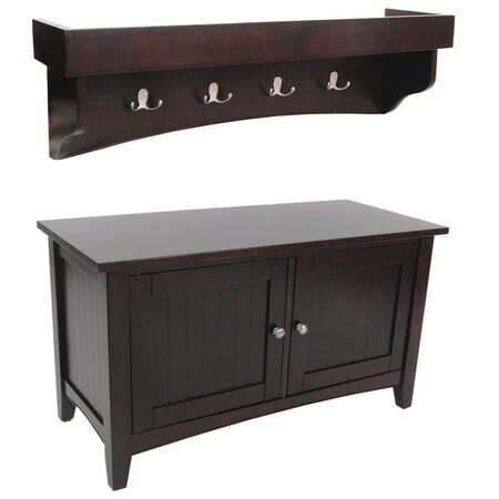 Alaterre Furniture Shaker Cottage Tray Shelf with Cabinet Bench, Espresso ASCA0509P0